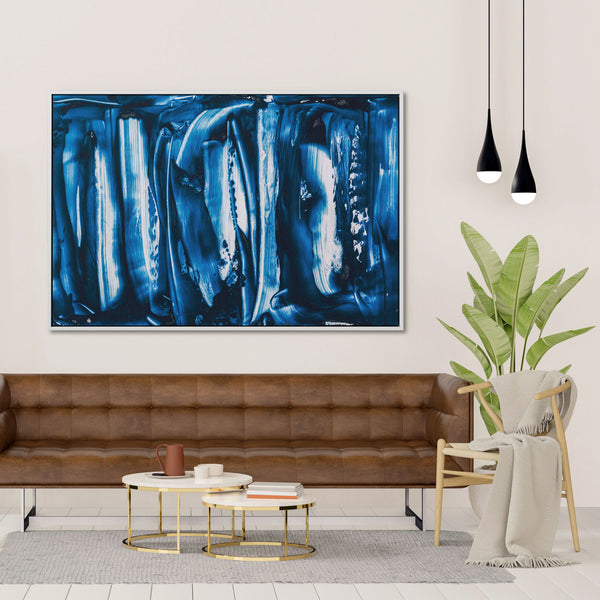 Kind of Blue IV - framed artwork on canvas is ready to hang