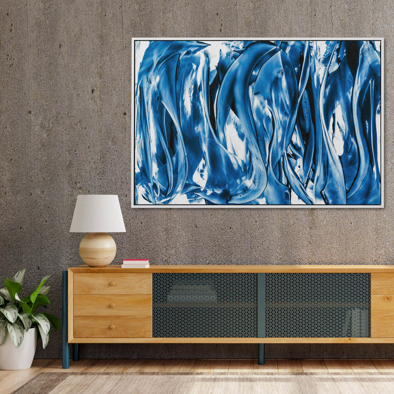 Kind of Blue VIII - framed artwork on canvas is ready to hang